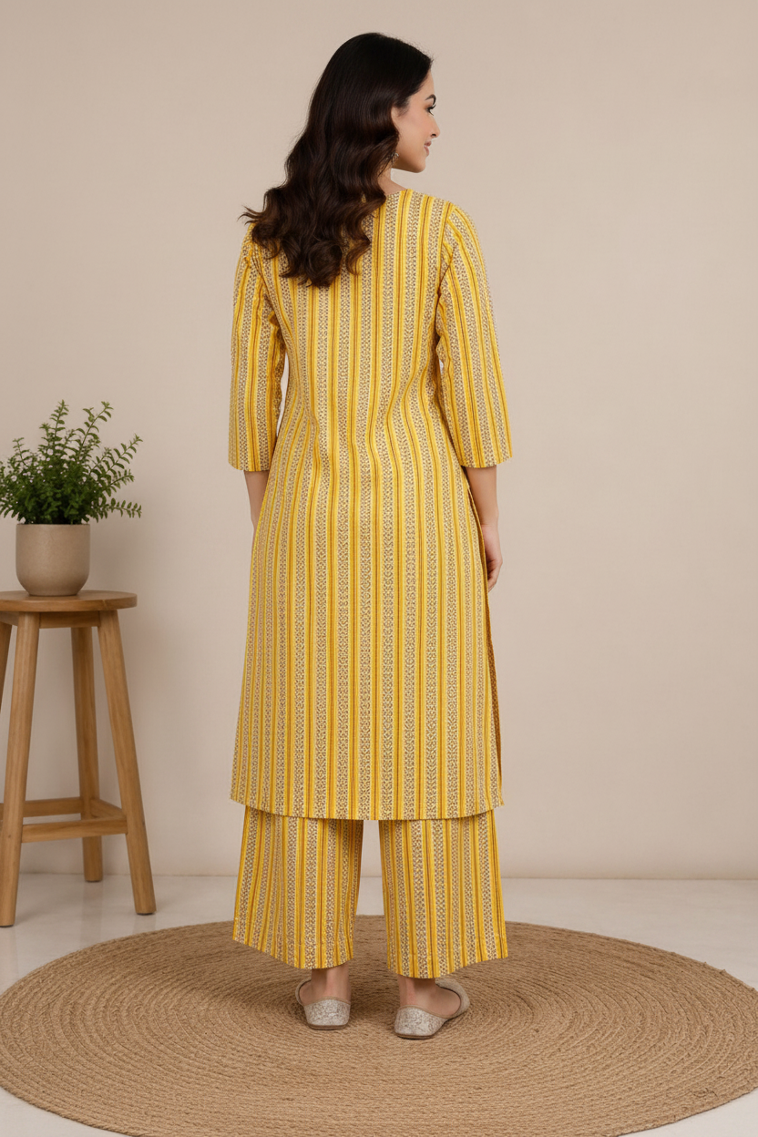 Natural Fab Vasant Women’s Mustard Yellow Hand Block Printed Kurta Palazzo Set