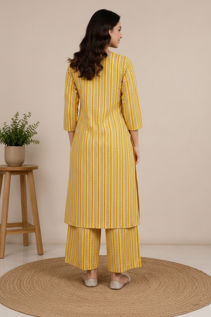 Natural Fab Vasant Women’s Mustard Yellow Hand Block Printed Kurta Palazzo Set