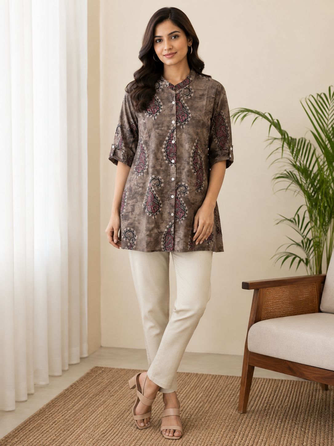 Women’s Rayon Short Kurti | Collared Neck Button Down Kurti | 3/4 Sleeve Casual & Stylish Top