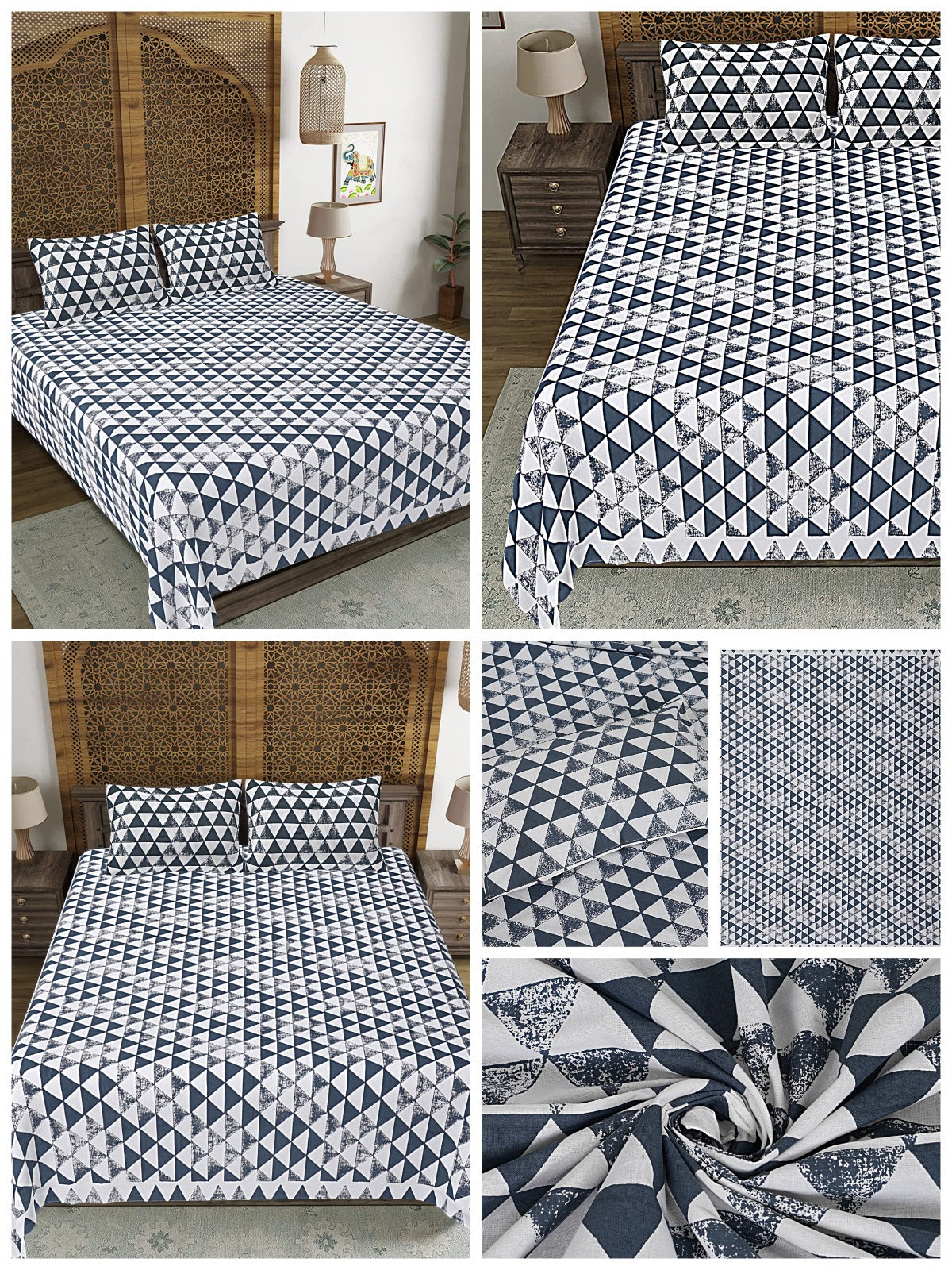 Dark Blue Triangle Pattern Bedsheet