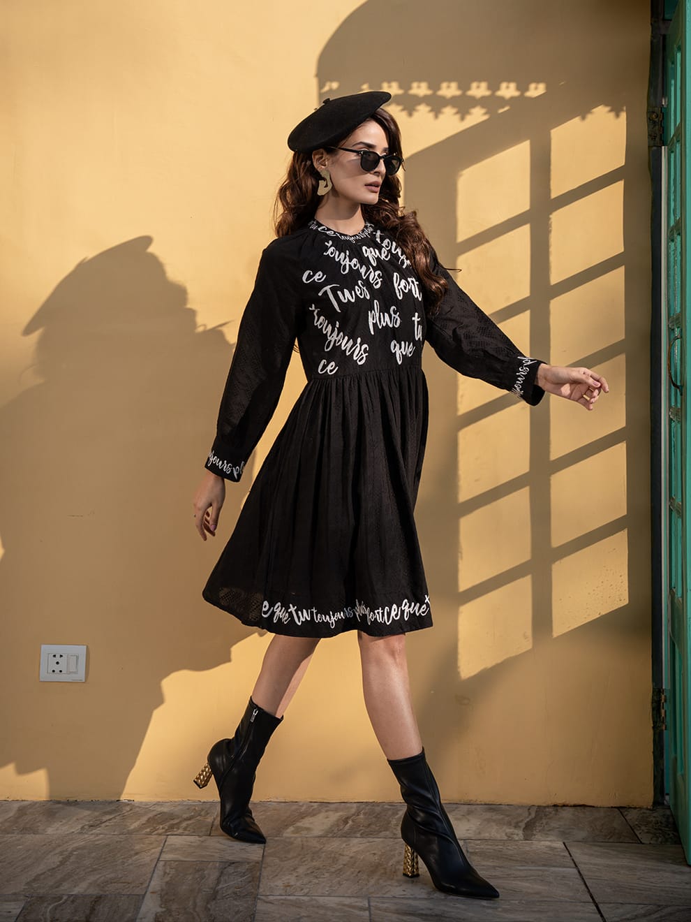 Sleek and Stylish: Black Cotton Print Dress