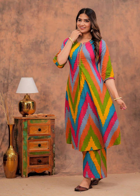 Vibrant Multi-Color Zigzag Co-Ord Set