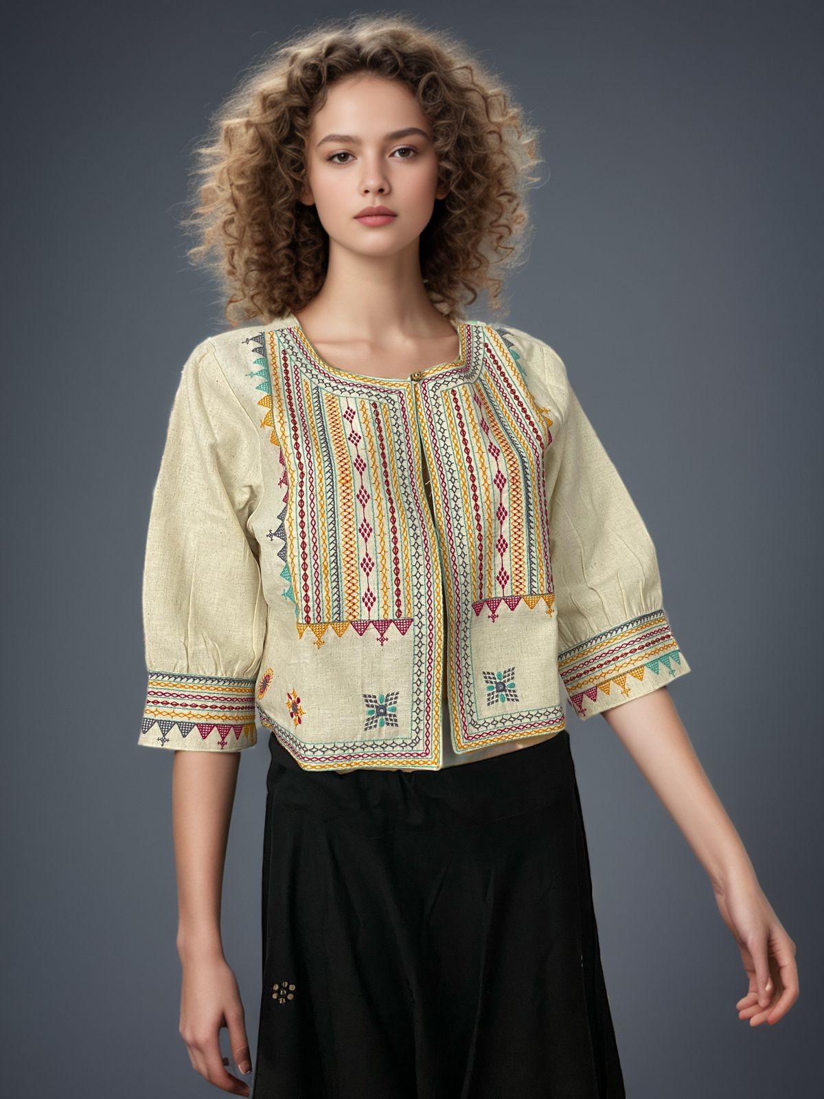 Crop Jacket with Intricate Embroidery