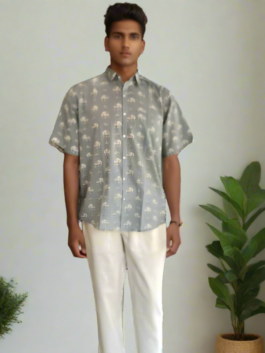 Elephant Block Print Cotton Shirt – Natural Comfort by Natural Fab