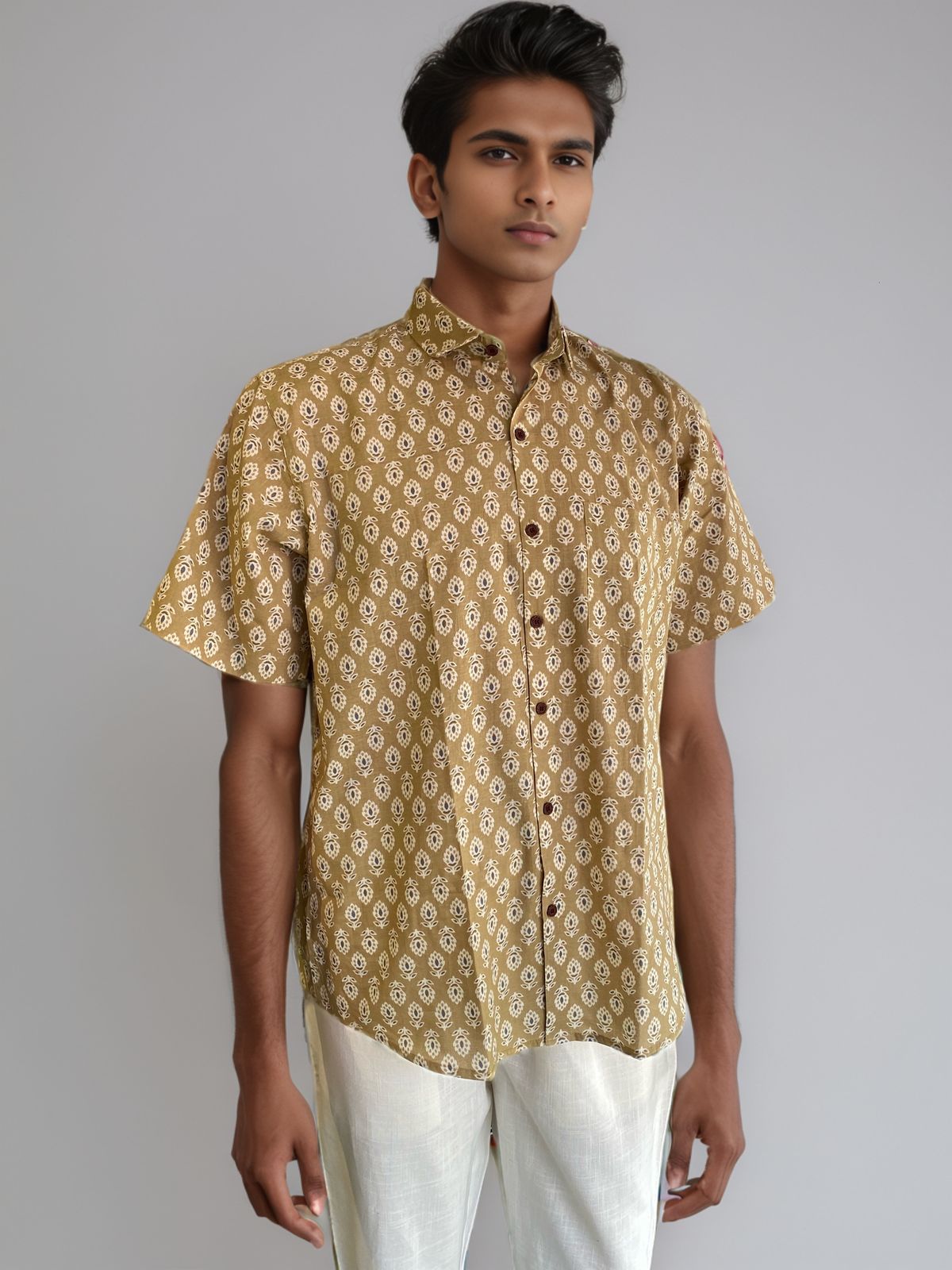 Men’s Ethnic Block Print Cotton Shirt – Earthy Elegance by Natural Fab