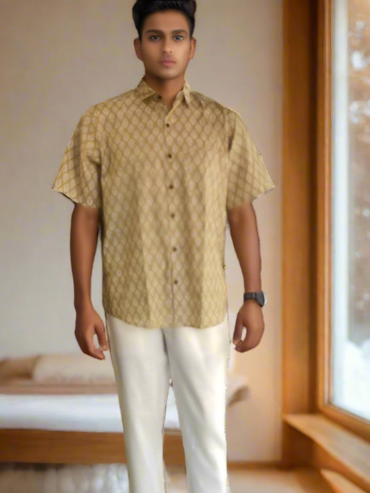 Men’s Ethnic Block Print Cotton Shirt – Earthy Elegance by Natural Fab