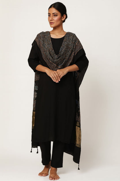 Black modal silk ajrakh Dupatta