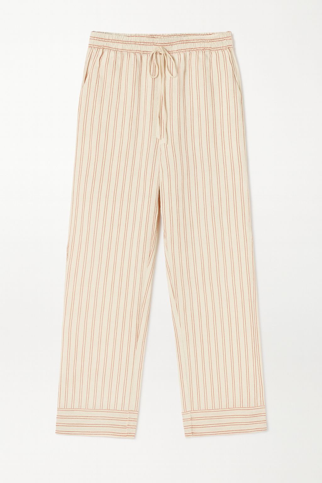 Women’s Off-White Cotton Kurti Set with Striped Pants – Elegant Ethnic Wear for Office & Festive Look