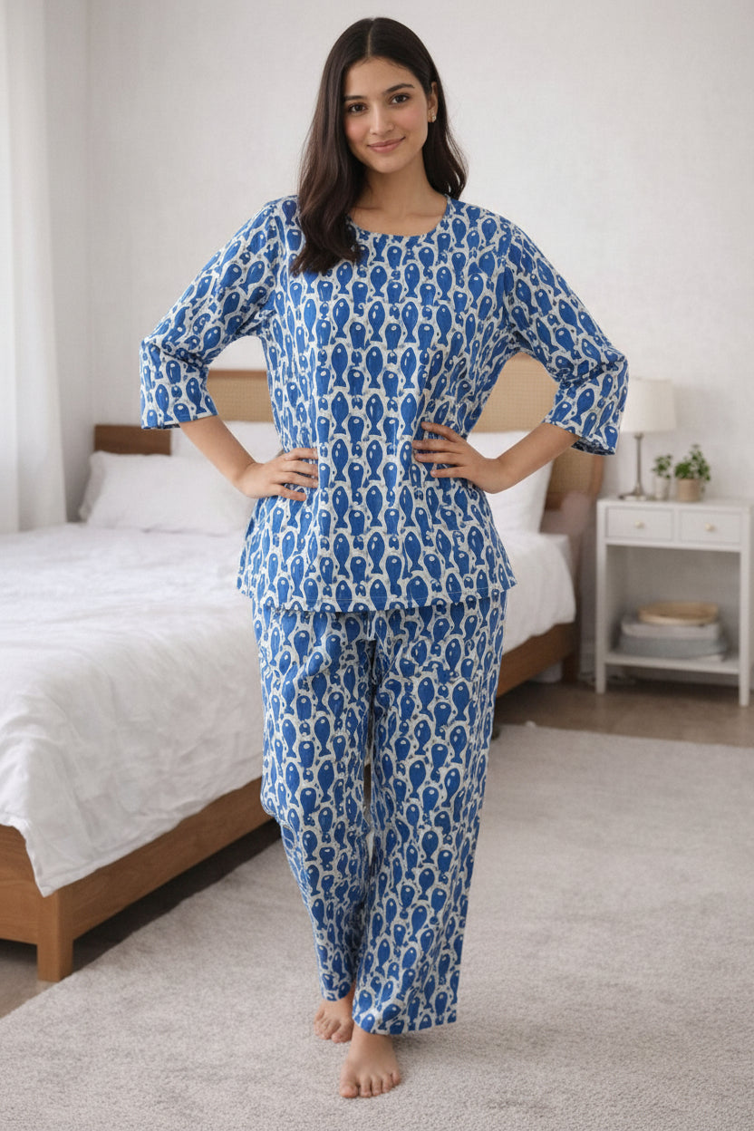 Women’s Cotton Printed Night Suit – Soft Breathable Sleepwear & Lounge Set | Natural Fab