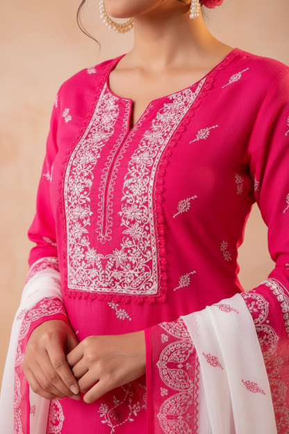 Women’s Mal Cotton Hand Block Printed Kurti Pant Dupatta Set | Ethnic 3-Piece Suit Set | Lightweight Breathable Traditional Indian Kurta Set for Festive & Casual Wear