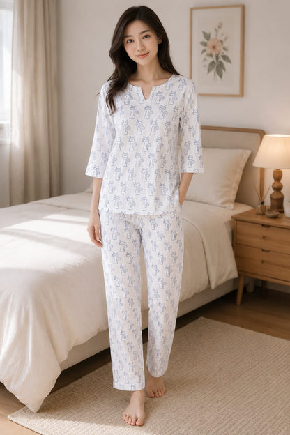 Natural Fab Women’s Mal Mal Cotton Night Suit with Lining | Original Hand Block Print Soft Sleepwear Set | Comfortable Lounge & Nightwear for Women