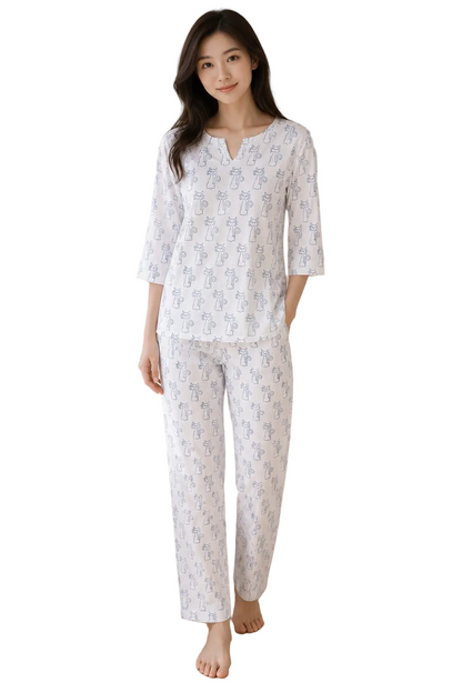 Natural Fab Women’s Mal Mal Cotton Night Suit with Lining | Original Hand Block Print Soft Sleepwear Set | Comfortable Lounge & Nightwear for Women