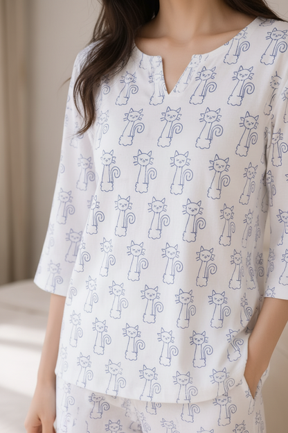 Natural Fab Women’s Mal Mal Cotton Night Suit with Lining | Original Hand Block Print Soft Sleepwear Set | Comfortable Lounge & Nightwear for Women
