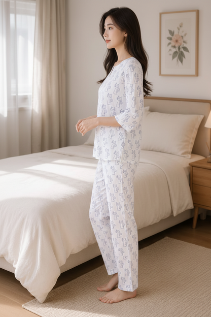 Natural Fab Women’s Mal Mal Cotton Night Suit with Lining | Original Hand Block Print Soft Sleepwear Set | Comfortable Lounge & Nightwear for Women
