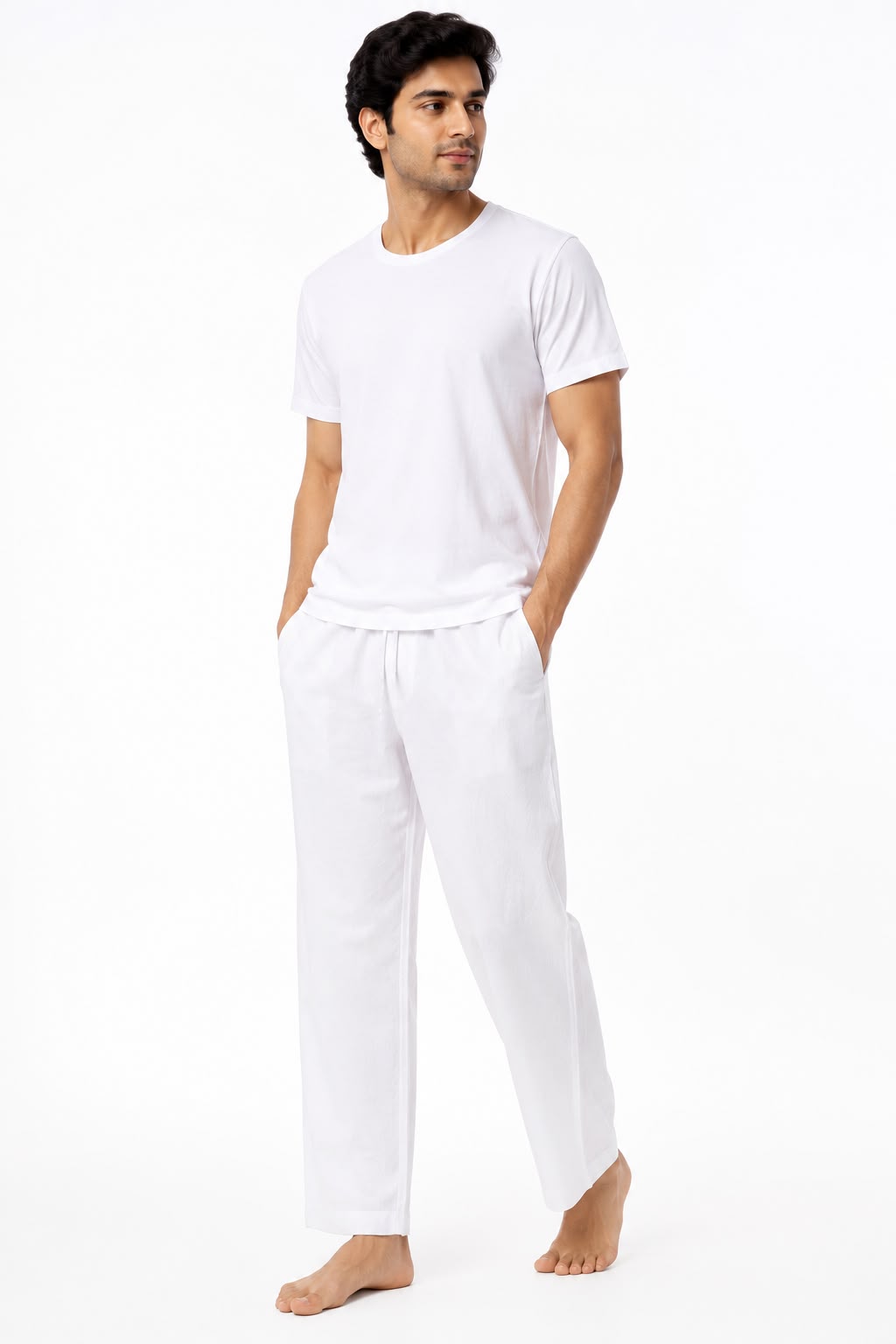 Men’s White Cotton Pajama Pants with Pockets | Relaxed Fit Traditional Pyjama Bottom for Kurta, Lounge & Daily Wear
