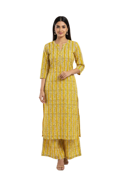 Natural Fab Vasant Women’s Mustard Yellow Hand Block Printed Kurta Palazzo Set