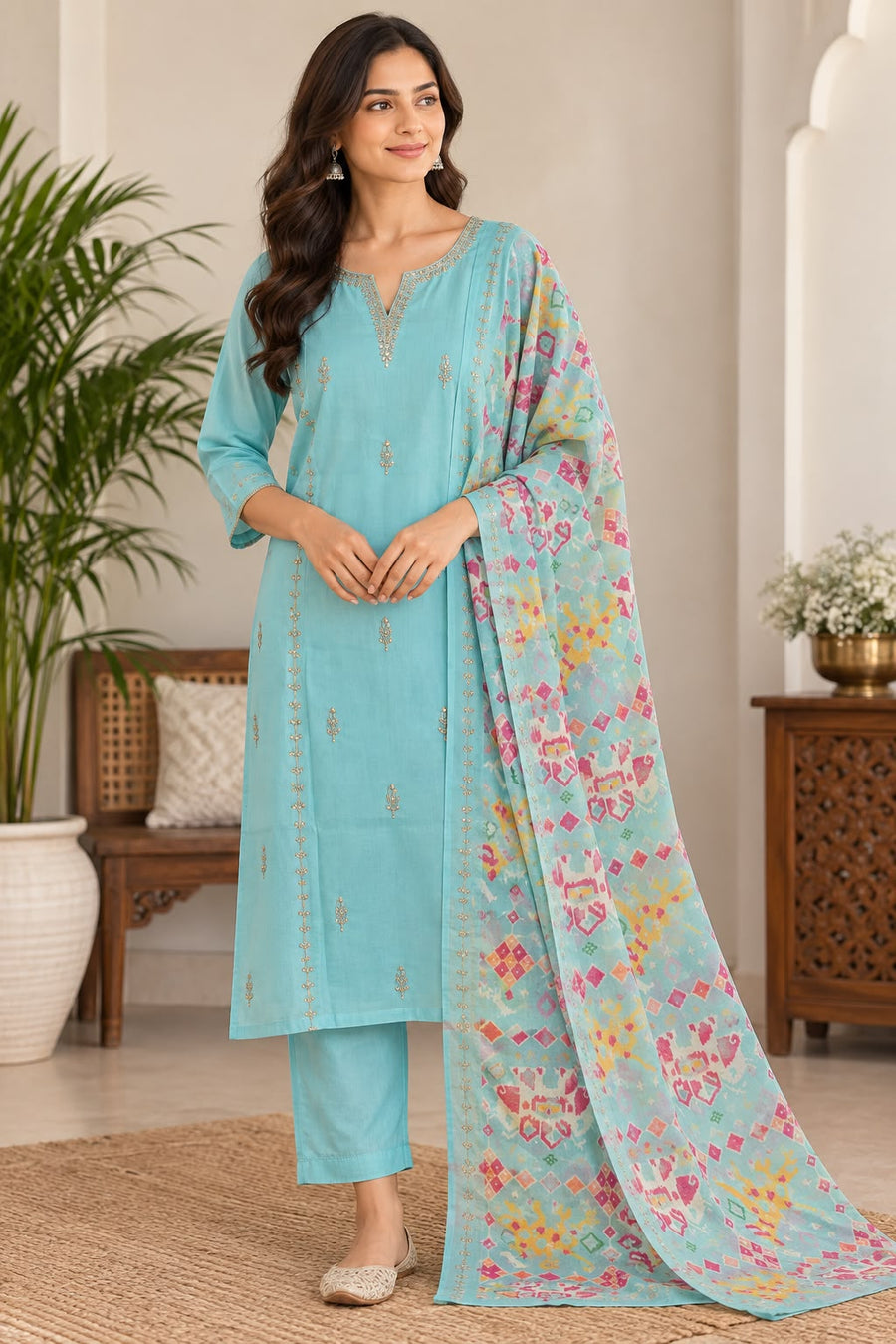 Naturalfab Women’s Chanderi Kurti Set | Elegant Lightweight Ethnic Outfit for Festive & Casual Wear