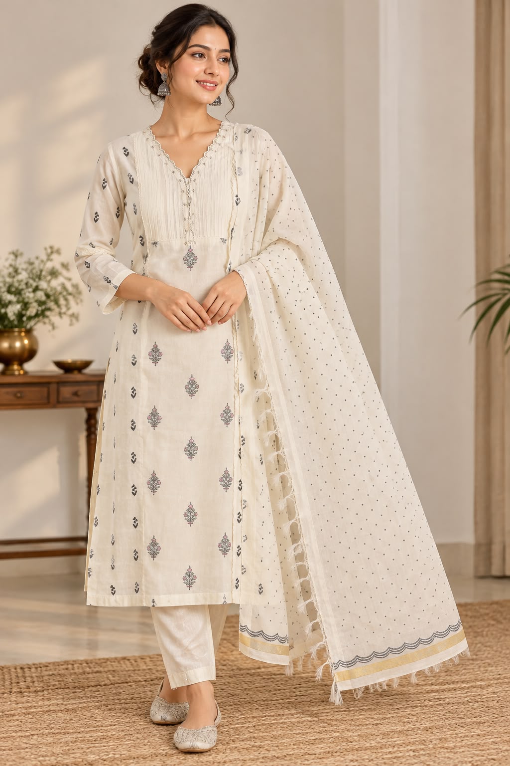 Natural Fab Off White kurti set 68248