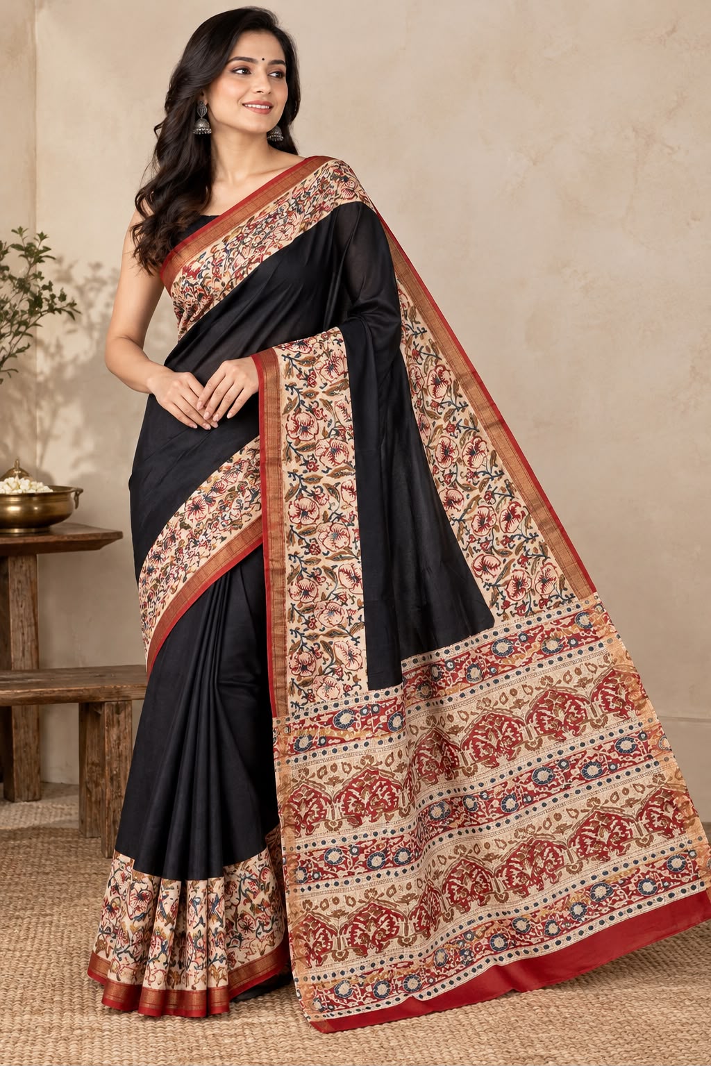 Natural Fab Maheshwari silk hand block printed saree UNI6831