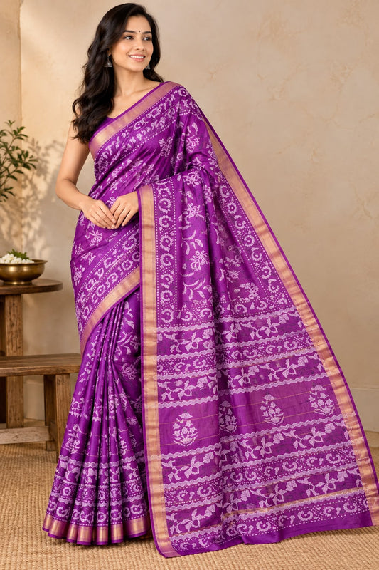 Natural Fab Maheshwari silk hand block printed saree UNI6834