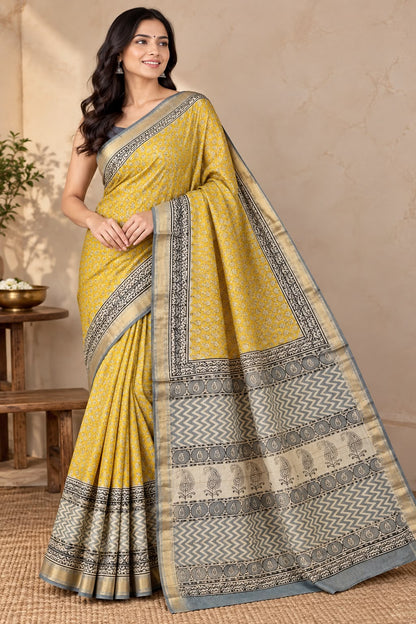 Natural Fab Maheshwari silk hand block printed saree UNI6836