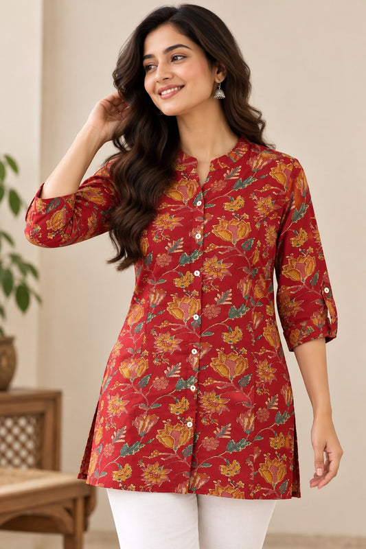 Women’s Maroon Handloom Short Kurti