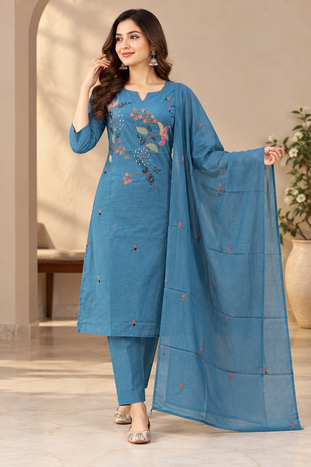Women's Blue Kurti Set | Elegant Everyday Indian Ethnic Wear
