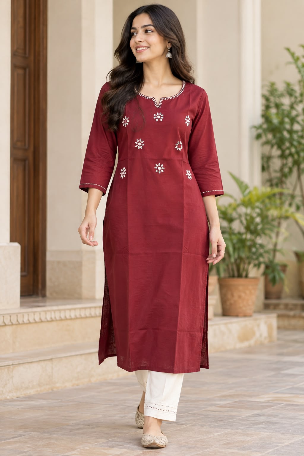 Women's Maroon 100% Cotton Kurti | Comfortable Everyday Ethnic Wear