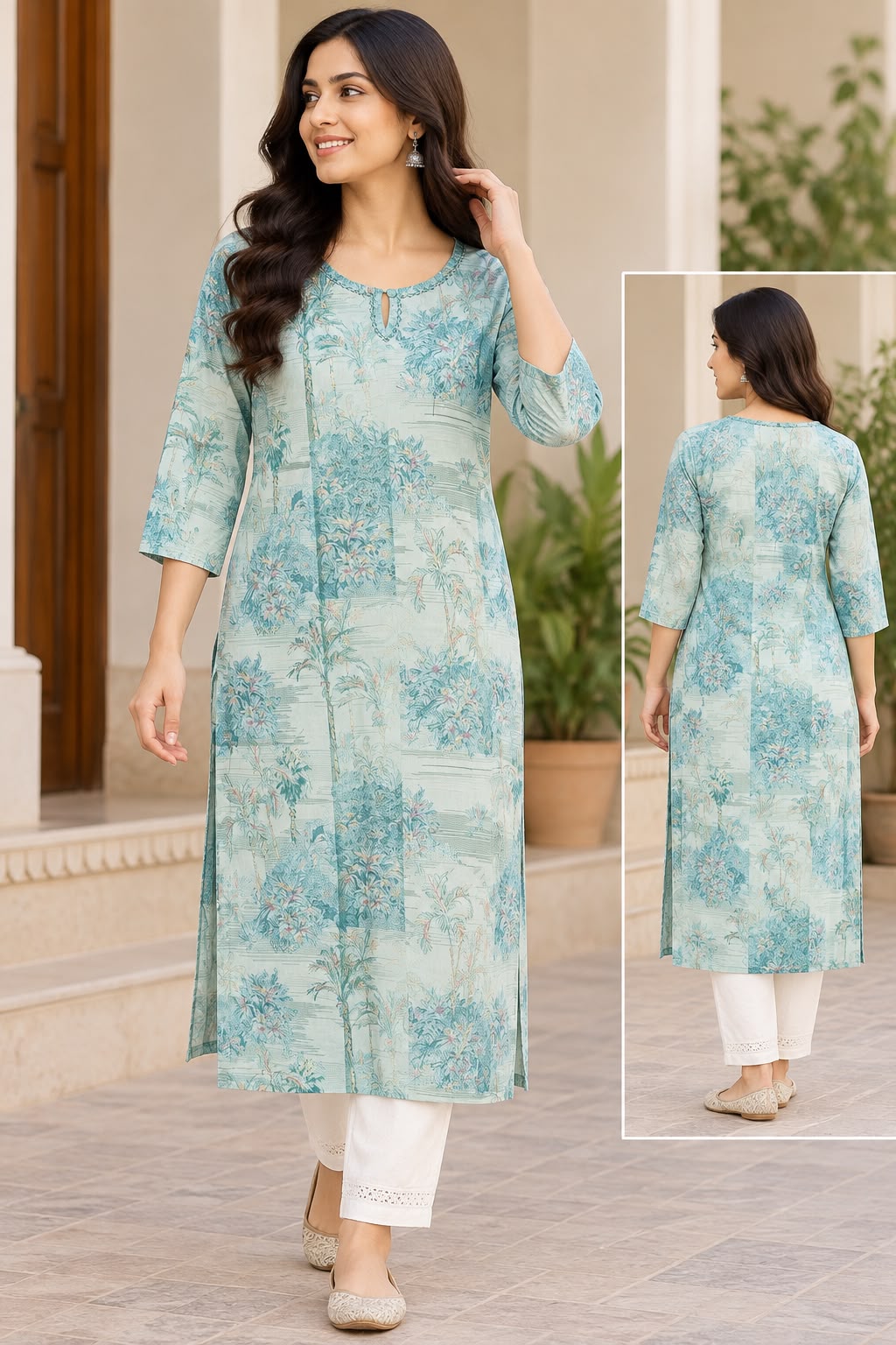 Women's Blue Maslin Fabric Kurti | Lightweight Contemporary Ethnic Style