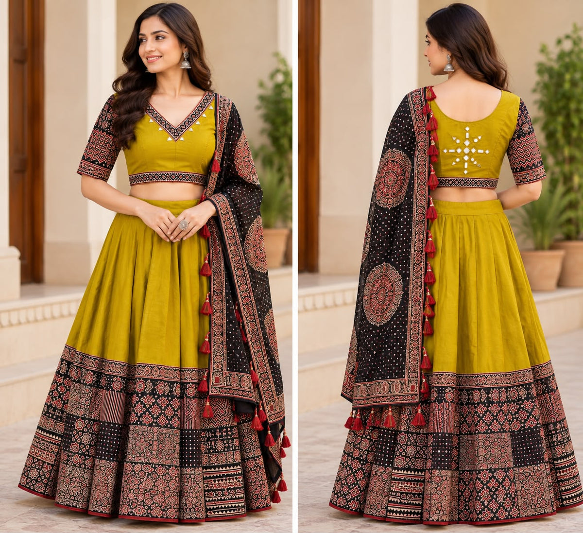 Women's Pure Cotton Lehenga Set in Yellow | Traditional Festive Ethnic Outfit