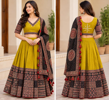 Women's Pure Cotton Lehenga Set in Yellow | Traditional Festive Ethnic Outfit
