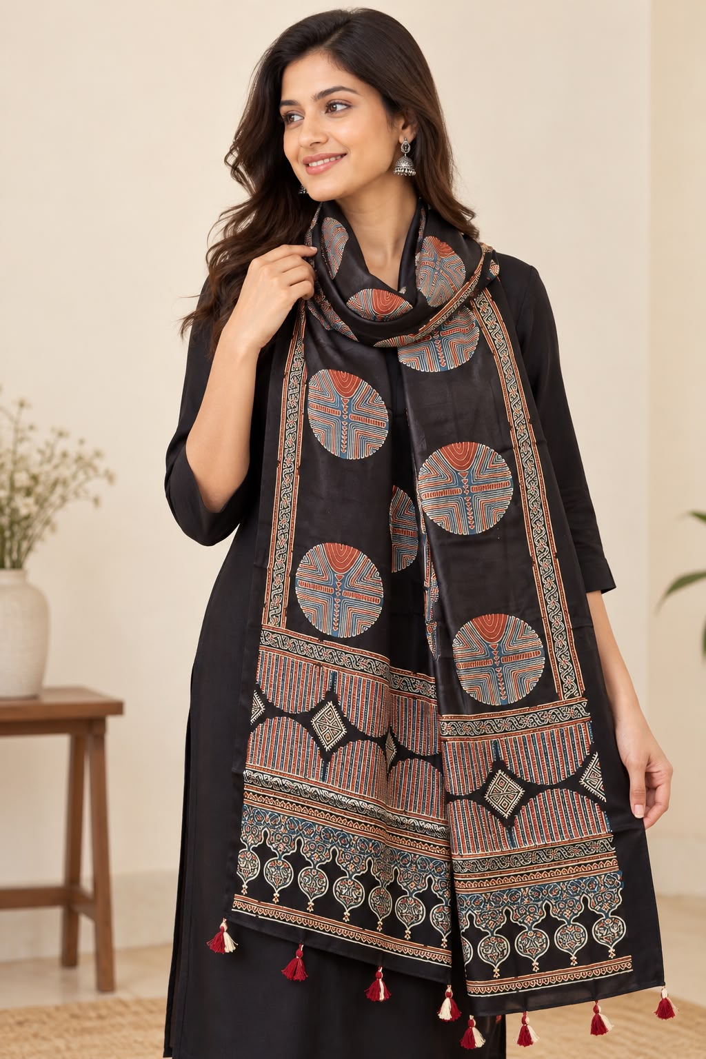 Naturalfab modal silk Ajrakh-inspired stole design 1