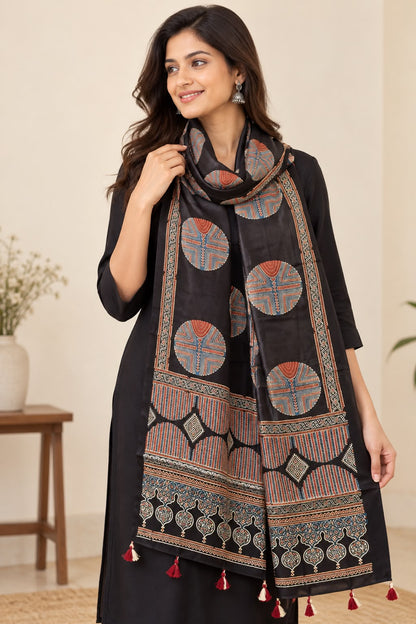 Naturalfab modal silk Ajrakh-inspired stole design 1