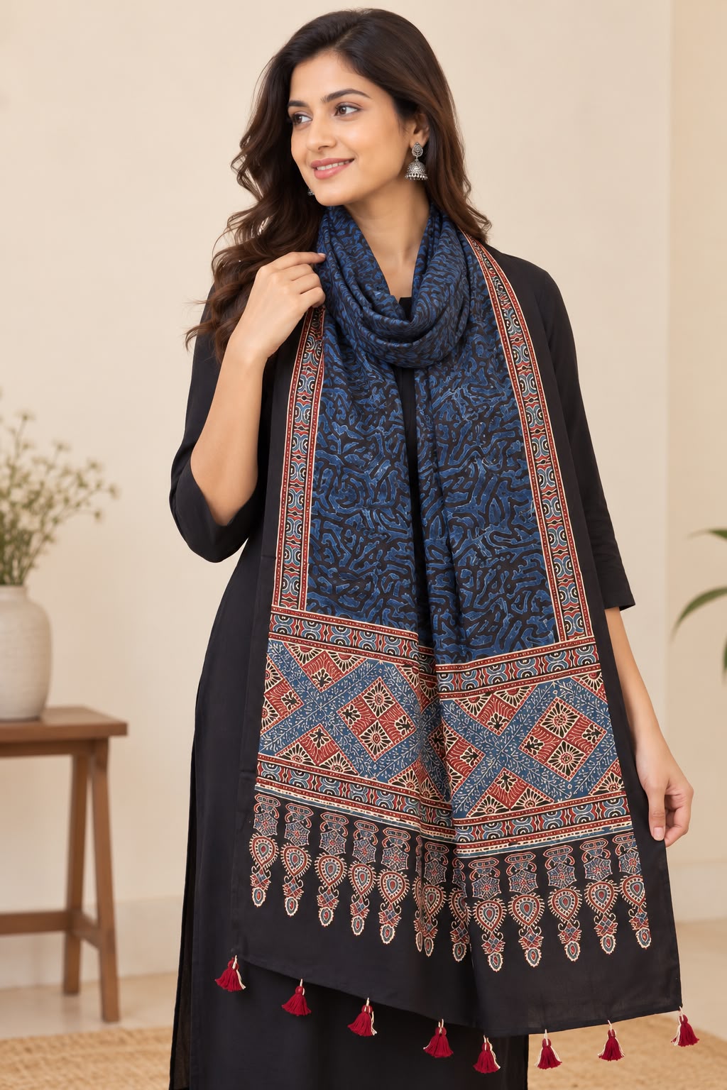 Naturalfab modal silk Ajrakh-inspired stole design 2