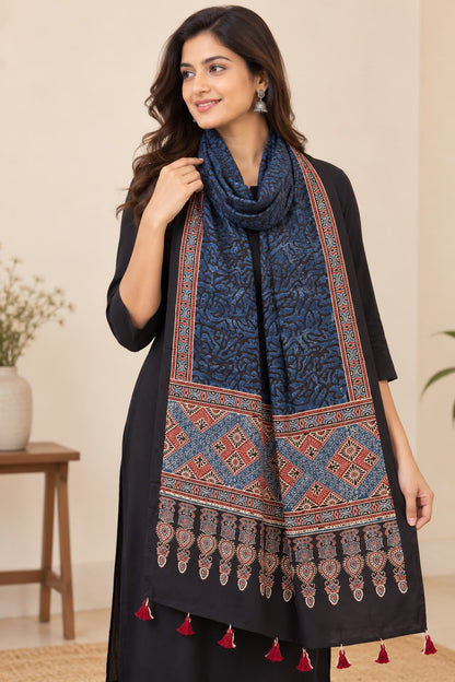 Naturalfab modal silk Ajrakh-inspired stole design 2