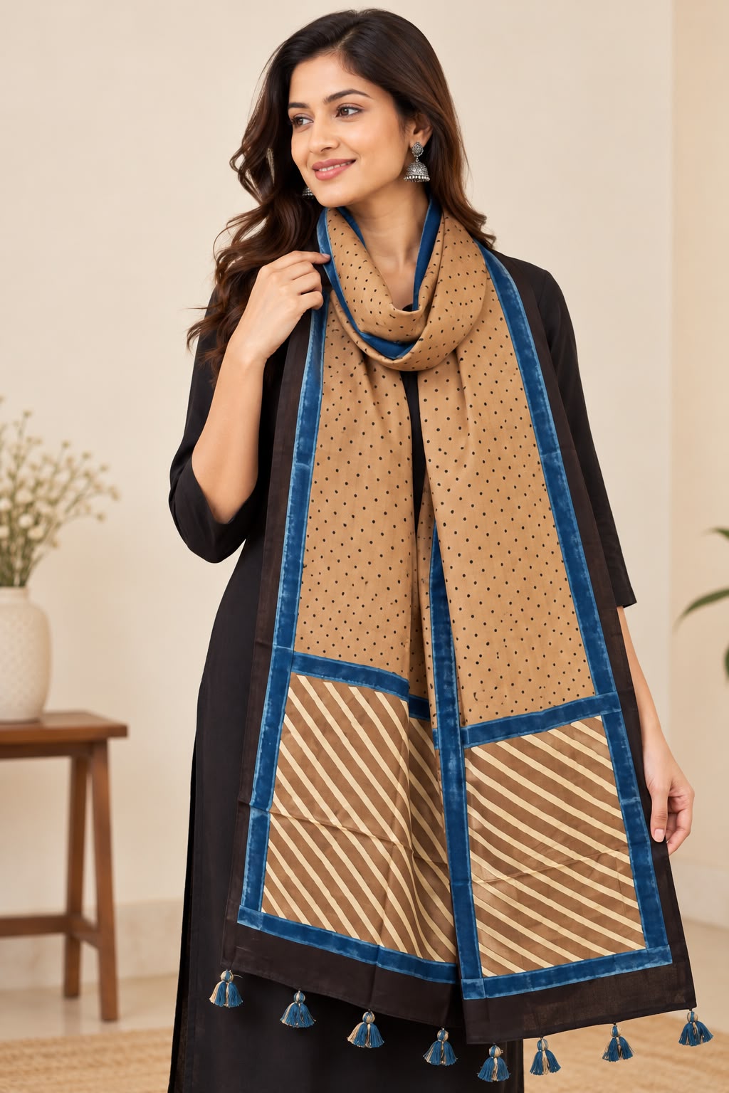 Naturalfab modal silk Ajrakh-inspired stole design 3