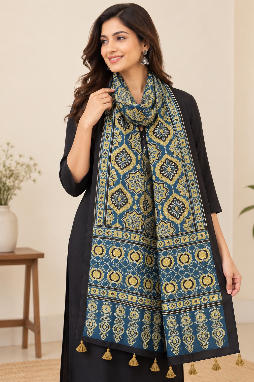 Naturalfab modal silk Ajrakh-inspired stole design 4