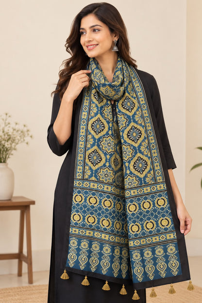 Naturalfab modal silk Ajrakh-inspired stole design 4