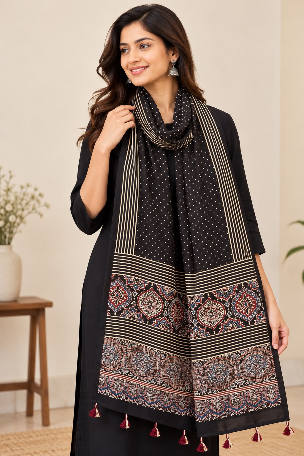 Naturalfab modal silk Ajrakh-inspired stole design 5