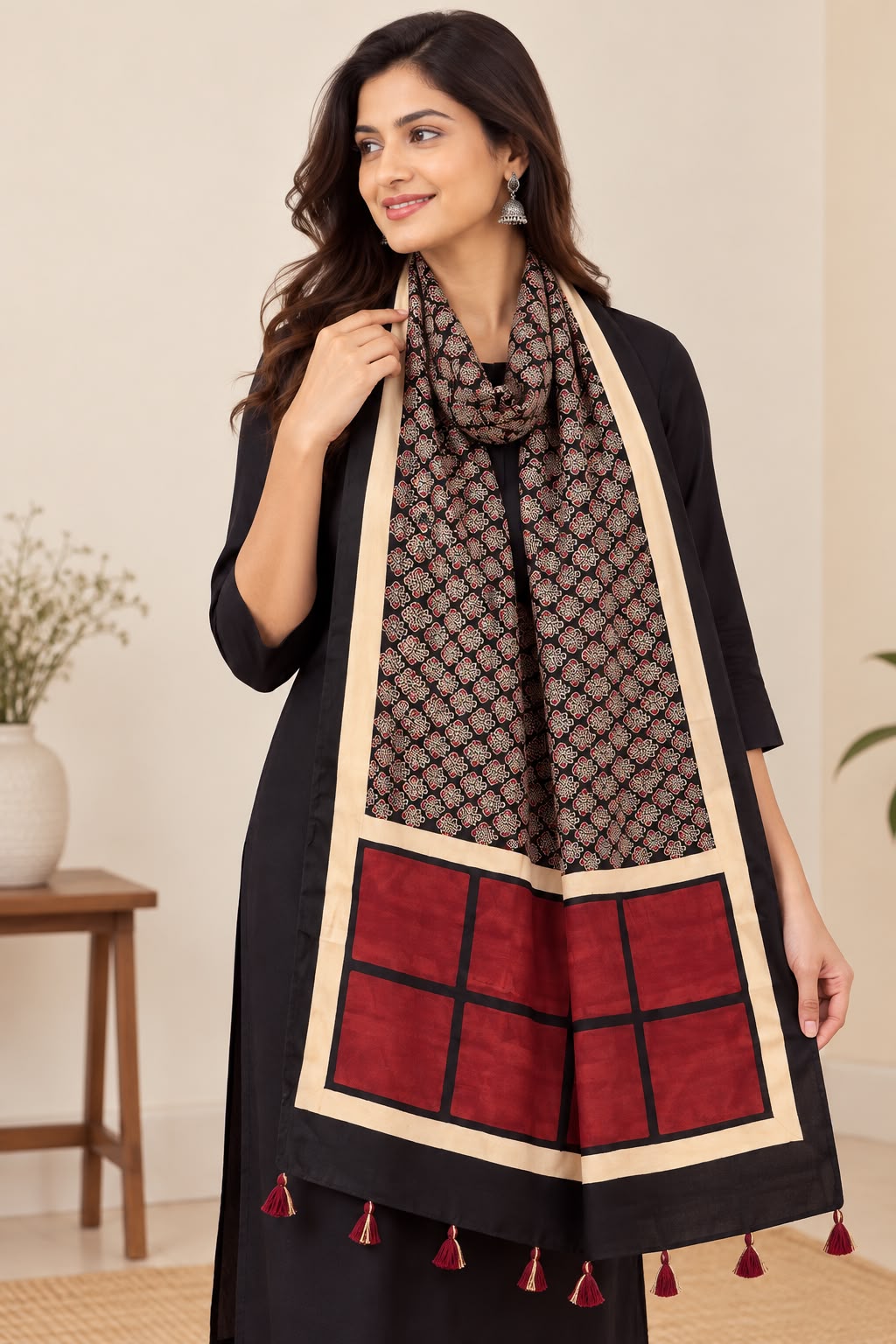 Naturalfab modal silk Ajrakh-inspired stole design 6