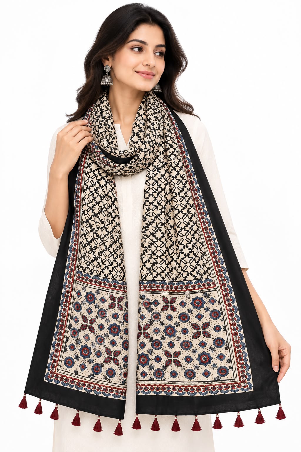 Naturalfab modal silk Ajrakh-inspired stole design 8