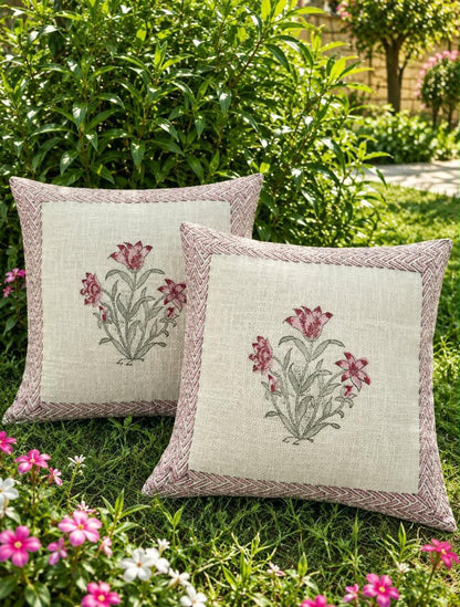 Natural Fab Hand Block Printed Jute Cushion Cover – Design C