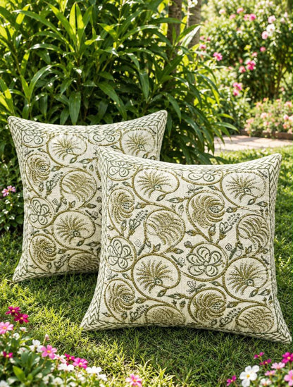 Natural Fab Hand Block Printed Jute Cushion Cover – Design D
