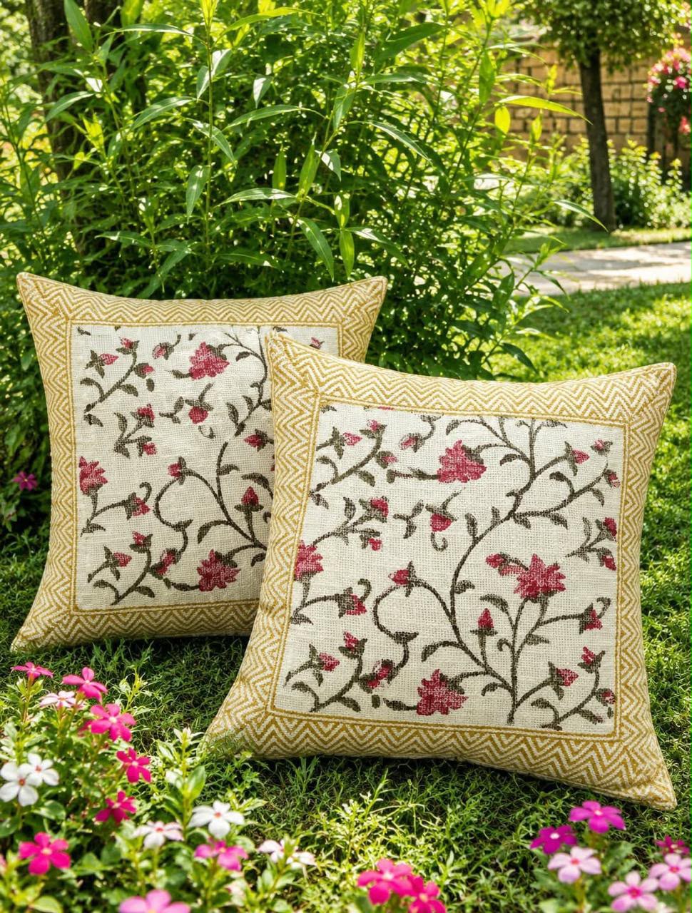 Natural Fab Hand Block Printed Jute Cushion Cover – Design F