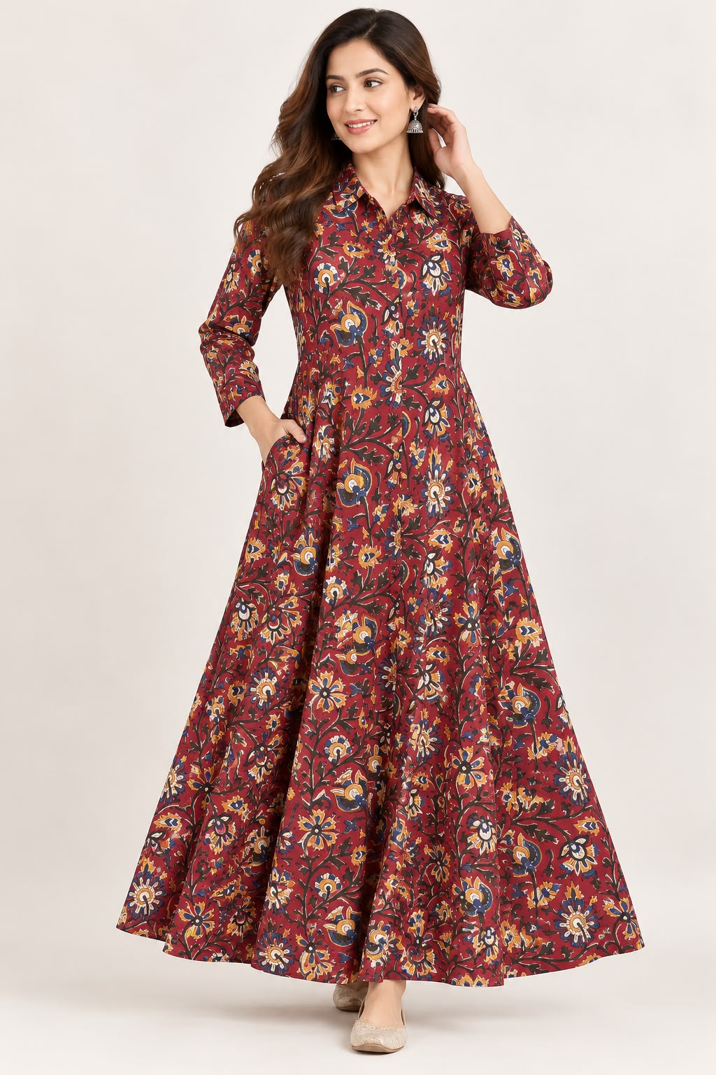 Natural Fab Women's Maroon Hand Block Printed Dress